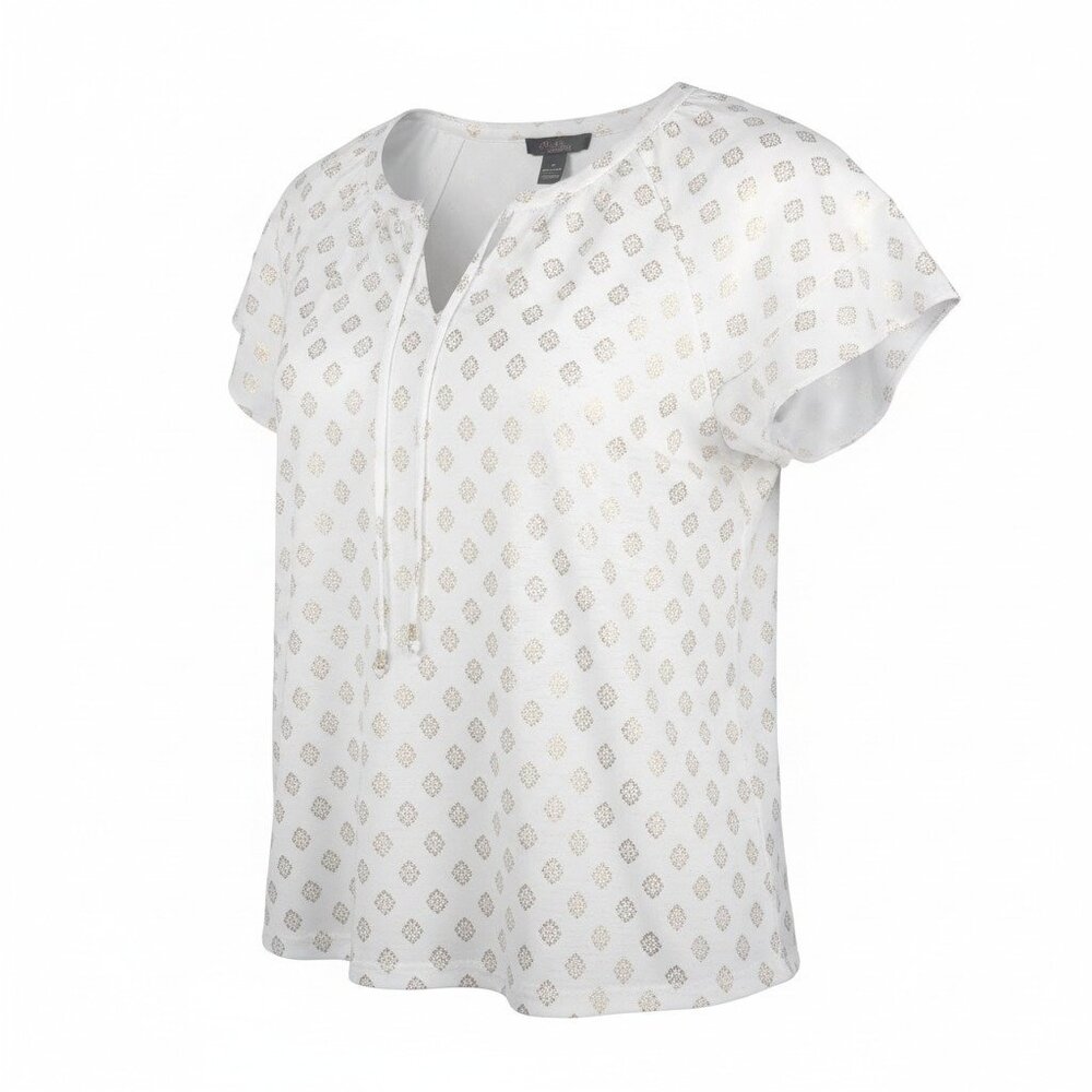 Olivia & Martin Blouse Womens 2X White Gold Geometric Flutter Sleeve Tunic Top